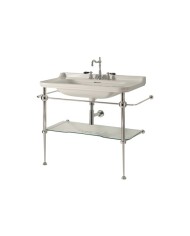Struttura a terra in ottone per lavabo 120 x 55 completa di ripiano in vetro - Serie Waldorf