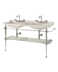 Struttura a terra in ottone per lavabo 150 x 55 completa di ripiano in vetro - Serie Waldorf