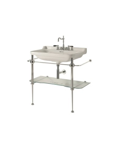 Struttura a terra in ottone per lavabo 80 x 55 completa di ripiano in vetro - Serie Waldorf
