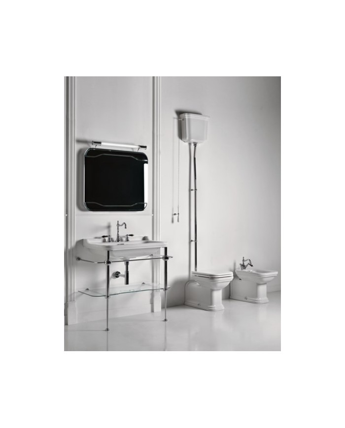 Struttura a terra in ottone per lavabo 80 x 55 completa di ripiano in vetro - Serie Waldorf