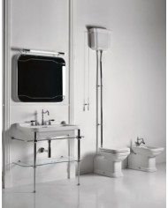 Struttura a terra in ottone per lavabo 80 x 55 completa di ripiano in vetro - Serie Waldorf