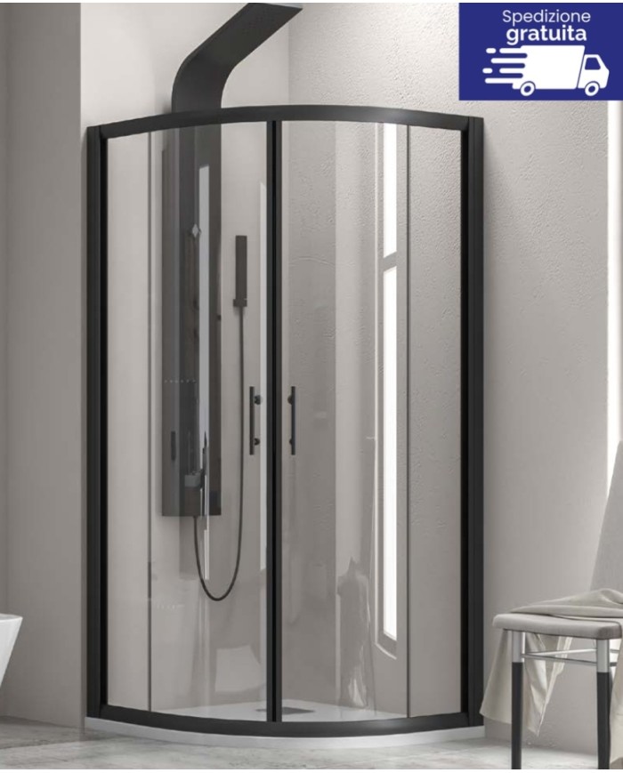 Cabina doccia Semicircolare - Tipologia Flora 200 Nero - Vetro Trasparente