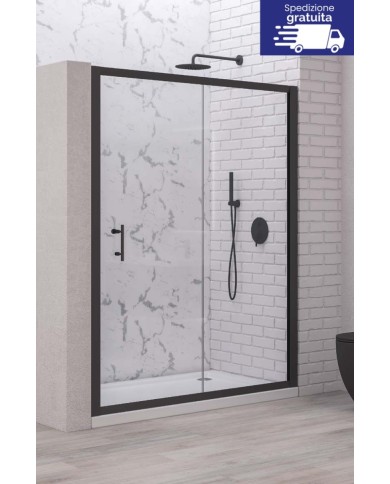 Cabina doccia da muro a muro - Tipologia Flora 500 Nero - Vetro Trasparente