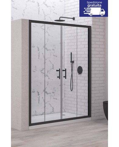 Cabina doccia da muro a muro - Tipologia Flora 600 Nero - Vetro Trasparente