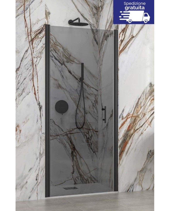 Cabina doccia da muro a muro - Tipologia S 28 Alto Porta Nero - Vetro Fume
