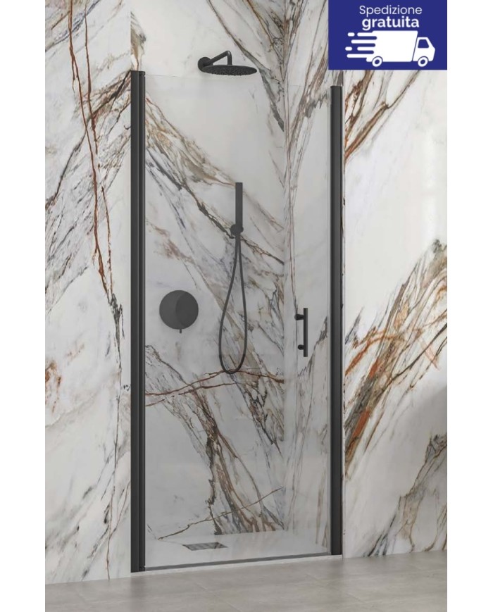 Cabina doccia da muro a muro - Tipologia S 28 Alto Porta Nero - Vetro Trasparente