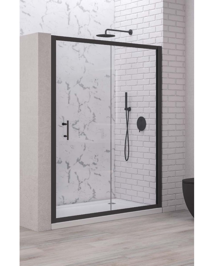 Cabina doccia da muro a muro - Tipologia Flora 500 Nero - Vetro Trasparente