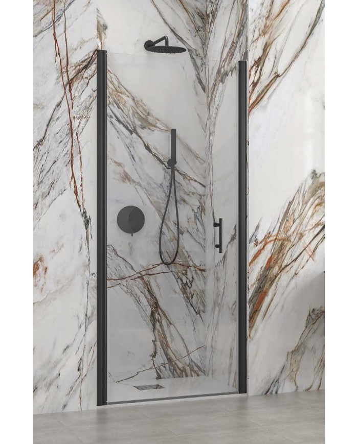Cabina doccia da muro a muro - Tipologia S 28 Alto Porta Nero - Vetro Trasparente